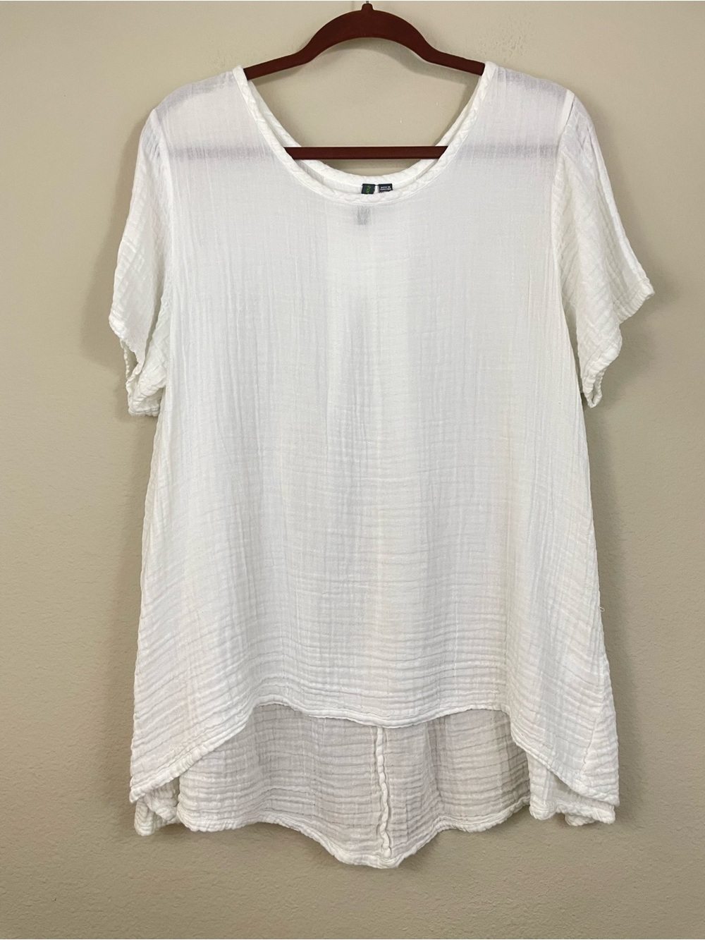 Shannon Passero White Gauze Short Sleeve Hi Low Tunic Size M Coastal Lagenlook